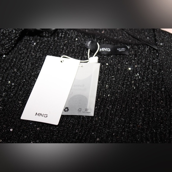 MANGO Paillettes Knit Cardigan Women Large NWT Black embroidered sequin - Picture 10 of 11